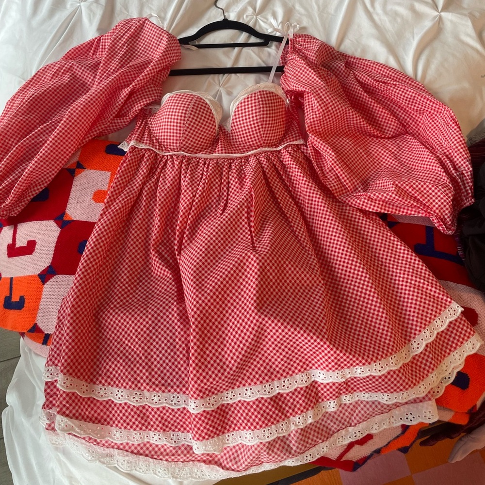 Red checker kitteny milkmaid dress